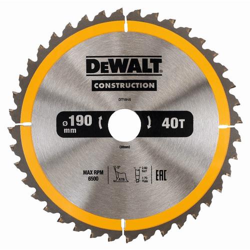 DeWALT Lame de scie circulaire, 190/30 mm, 40 dents - DT1945-QZ