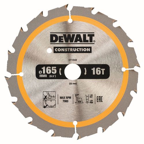 DeWALT Lame de scie circulaire, pour scies circulaires sans fil, 165/20 mm, 16 dents - DT1948-QZ