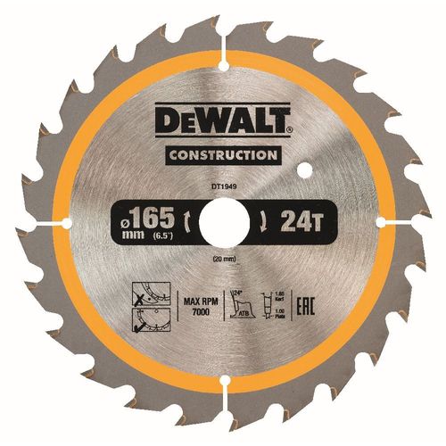DeWALT Lame de scie circulaire, pour scies circulaires sans fil, 165/20 mm, 24 dents - DT1949-QZ