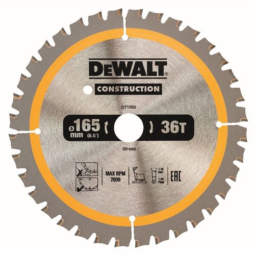 DeWALT Lame de scie circulaire, pour scies circulaires sans fil, 165/20 mm, 40 dents - DT1950-QZ