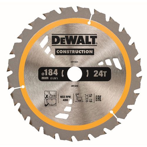 DeWALT Lame de scie circulaire, pour scies circulaires sans fil, 184/20 mm, 24 dents - DT1951-QZ