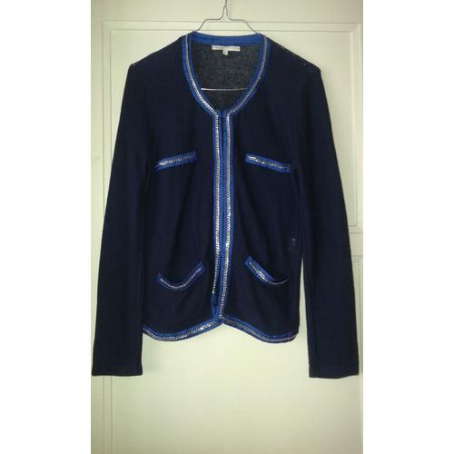 Gilet Maje Lin Coton Soie Bleu T 1