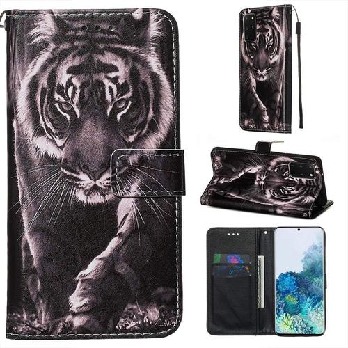 Coque Pour Samsung Galaxy S20 Plus Avec Verre Trempé Etui Samsung S20 Plus Cuir Pu Portefeuille Flip Magnétique Housse En Clapet De Protection Etui Samsung S20 Plus Lion