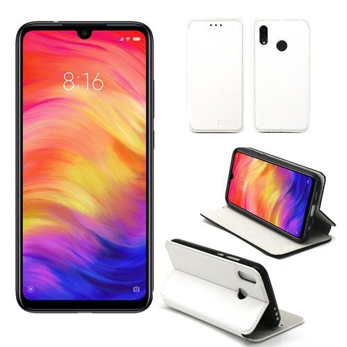 Etui Luxe Xiaomi Redmi Note 7 / Note 7 Pro 4g Blanc Ultra Slim Cuir Pu Avec Stand - Housse Coque De Protection Redmi Note 7 Smartphone 2019 - Accessoires Pochette Cover Xeptio Case