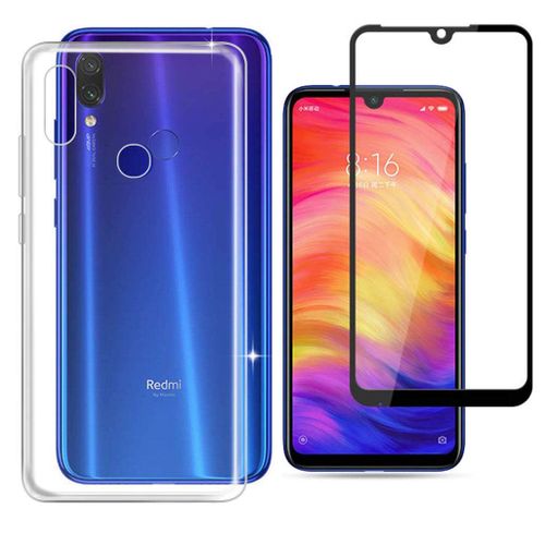 Pack Etui Transparent Pour Xiaomi Redmi Note 7 / Note 7 Pro Coque Gel De Protection Transparente En Tpu Invisible Smartphone 2019 Et Protection Écran Vitre Full Cover Noir - Accessoires Pochette Xeptio Case