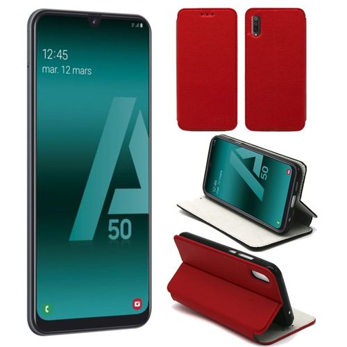 Etui Luxe Samsung Galaxy A50 4g Rouge Ultra Slim Cuir Pu Avec Stand - Housse Coque De Protection Samsung Galaxy A50 Smartphone 2019 - Accessoires Pochette Cover Xeptio Case