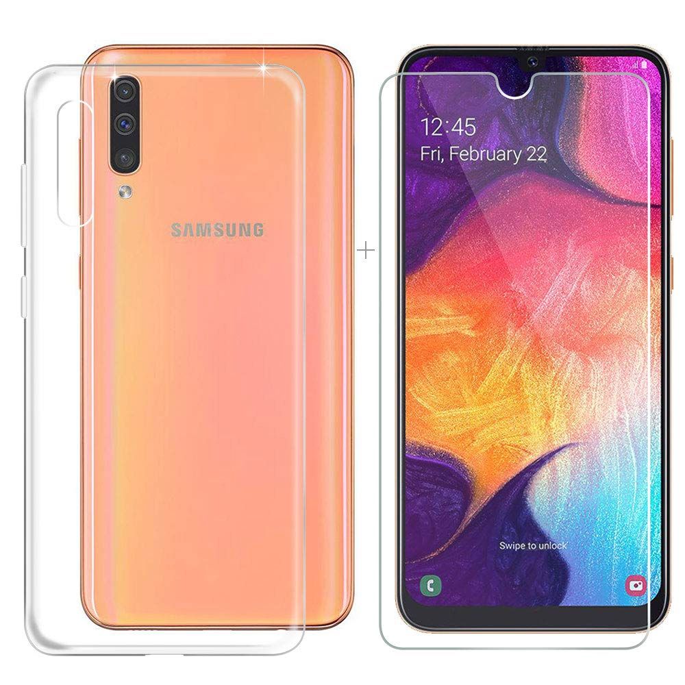 Pack Etui Transparent Pour Samsung Galaxy A50 Coque Gel De Protection Transparente En Tpu Invisible Smartphone 2019 Et Protection Écran Vitre Classique - Accessoires Pochette Xeptio Case