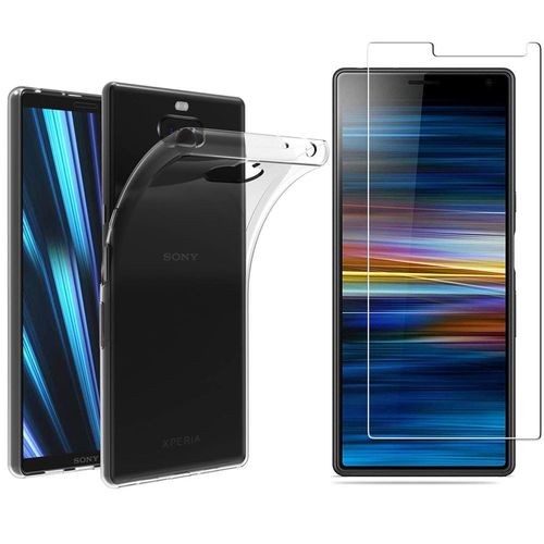 Pack Etui Transparent Pour Sony Xperia 10 Plus (10+) Coque Gel De Protection Transparente En Tpu Invisible Smartphone 2019 Et Protection Écran Vitre Classique - Accessoires Pochette Xeptio Case