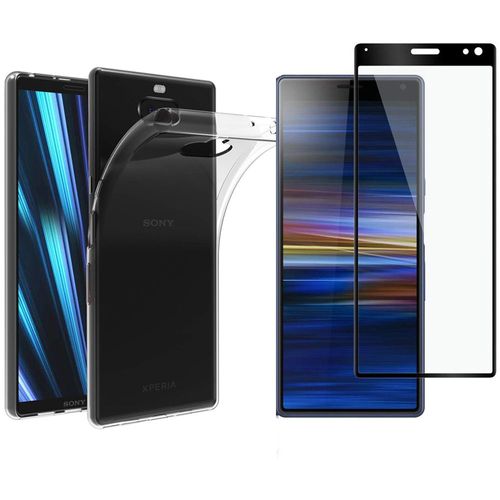 Pack Etui Transparent Pour Sony Xperia 10 Coque Gel De Protection Transparente En Tpu Invisible Smartphone 2019 Et Protection Écran Vitre Full Cover Noir - Accessoires Pochette Xeptio Case