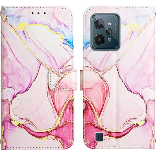 Coque Pour Oppo Realme C31 Portefeuille Rabat Cuir Etui Flip Case Motif Marbre Stand Video Porte Carte Cover Silicone Tpu Bumper Antichoc Housse Pour Oppo Realme C31 Rose