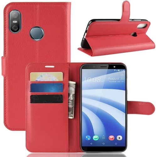 Étui Pour Téléphone Etui À Rabat Horizontal En Cuir À Texture Litchi De For Htc U12 Life Avec Porte Monnaie Et Porte Cartes Couverture Arrière Pour Smartphone Couleur Red