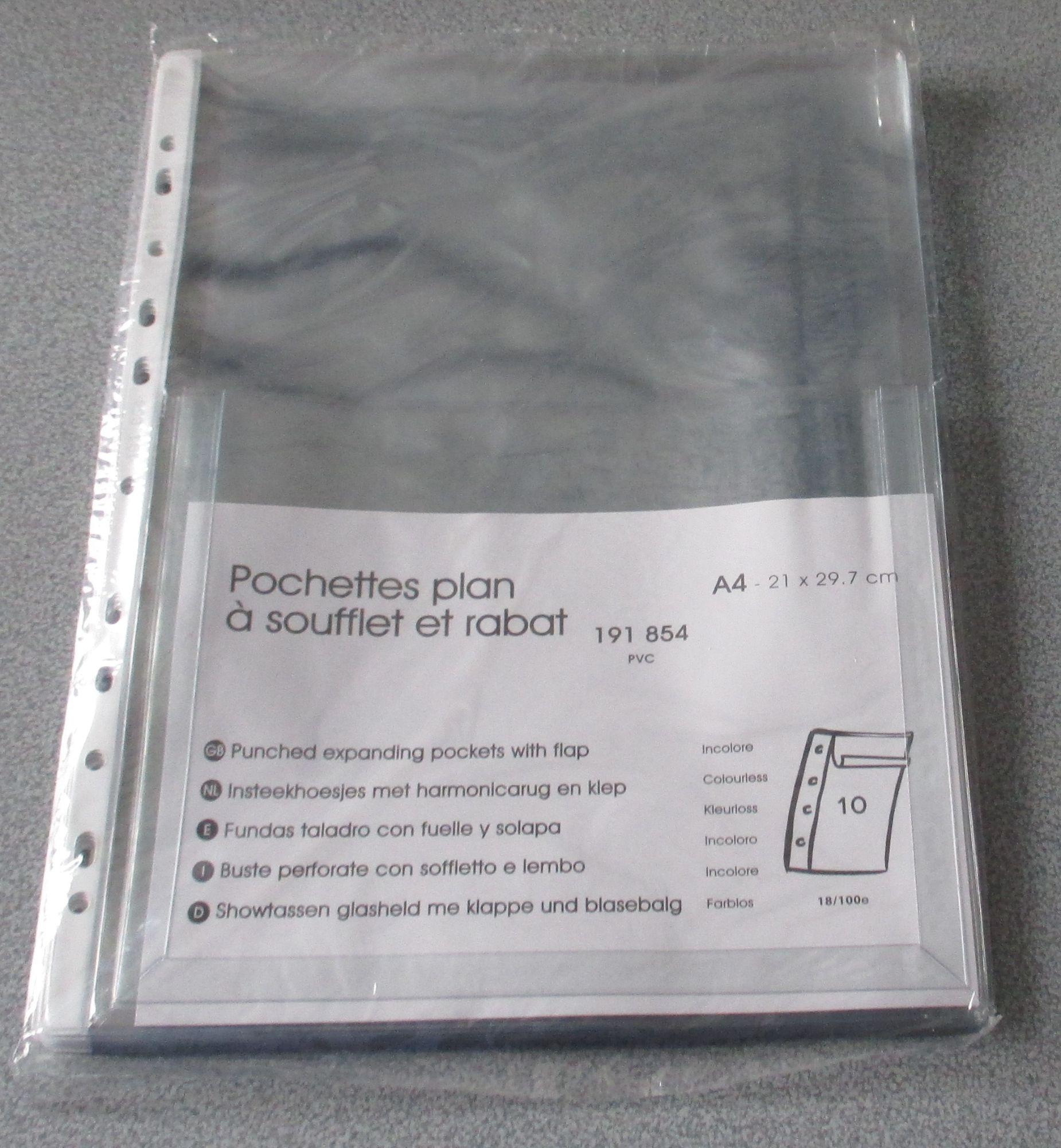Pochette-plan perforée PVC A4 avec soufflet 2 cm et rabat 