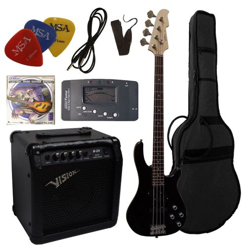 Pack Basse Électrique Noire Ampli 30w 7 Accessoires