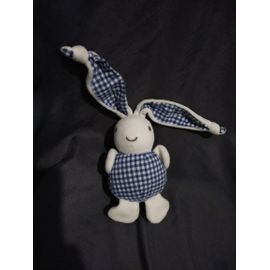 Doudou Lapin Blanc Bleu Vichy Ajena