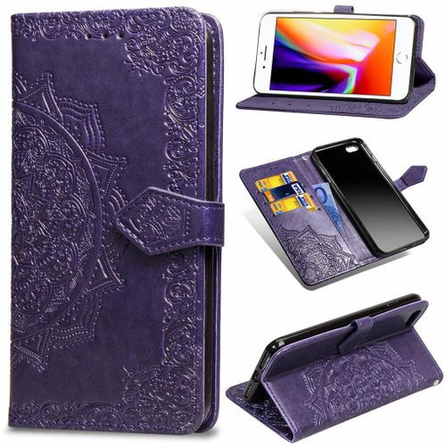 Apple Iphone 6 Plus / 6s Plus Coque, Saturcase Mandala Pu Cuir Magnétique Flip Portefeuille Support Porte-Carte Protecteur Coque Housse Étui Avec Dragonne Pour Apple Iphone 6 Plus / 6s Plus (Violet)