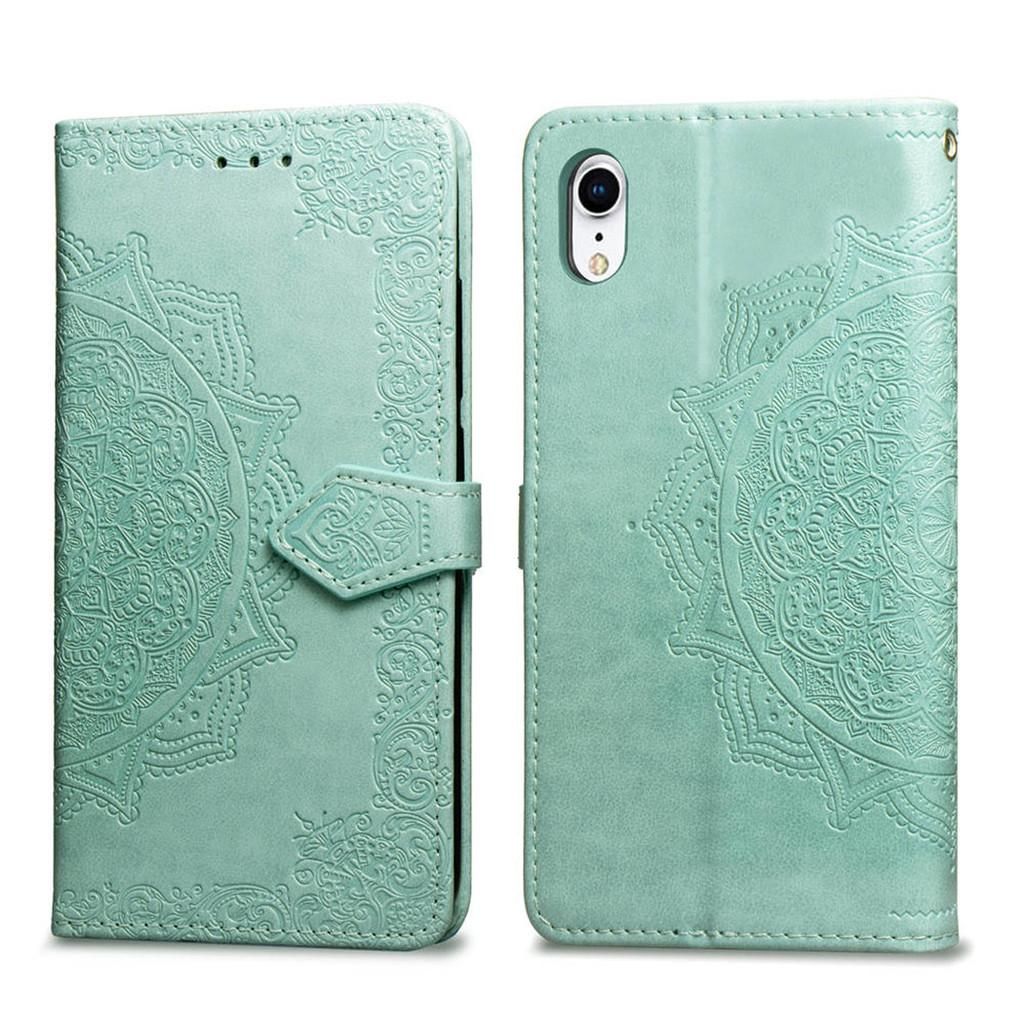 Apple Iphone Xs Max Coque, Saturcase Mandala Gaufrage Pu Cuir Magnétique Flip Portefeuille Support Porte-Carte Protecteur Coque Housse Étui Avec Dragonne Pour Apple Iphone Xs Max (Vert)