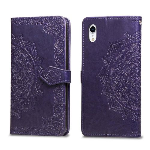 Apple Iphone Xs Max Coque, Saturcase Mandala Gaufrage Pu Cuir Magnétique Flip Portefeuille Support Porte-Carte Protecteur Coque Housse Étui Avec Dragonne Pour Apple Iphone Xs Max (Violet)