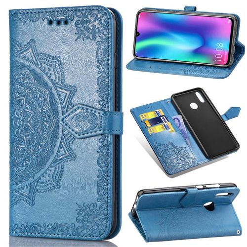 Huawei P Smart (2019) Coque, Saturcase Mandala Gaufrage Pu Cuir Magnétique Flip Portefeuille Support Porte-Carte Protecteur Coque Housse Étui Avec Dragonne Pour Huawei P Smart (2019) / Honor 10 Lite (Bleu)