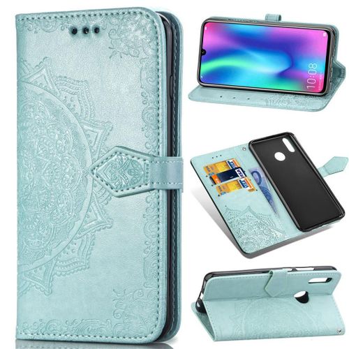 Huawei P Smart (2019) Coque, Saturcase Mandala Gaufrage Pu Cuir Magnétique Flip Portefeuille Support Porte-Carte Protecteur Coque Housse Étui Avec Dragonne Pour Huawei P Smart (2019) / Honor 10 Lite (Vert)