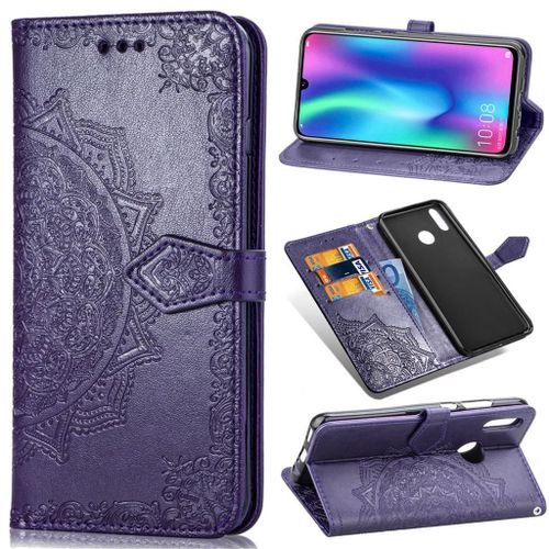 Huawei P Smart (2019) Coque, Saturcase Mandala Gaufrage Pu Cuir Magnétique Flip Portefeuille Support Porte-Carte Protecteur Coque Housse Étui Avec Dragonne Pour Huawei P Smart (2019) / Honor 10 Lite (Violet)