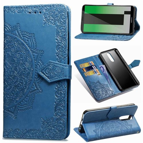 Huawei Mate 10 Lite Coque, Saturcase Mandala Pu Cuir Magnétique Flip Portefeuille Support Porte-Carte Protecteur Coque Housse Étui Avec Dragonne Pour Huawei Mate 10 Lite / Huawei Nova 2i (Bleu)
