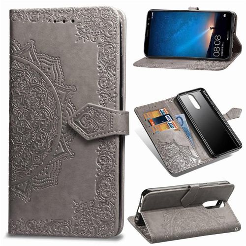 Huawei Mate 10 Lite Coque, Saturcase Mandala Pu Cuir Magnétique Flip Portefeuille Support Porte-Carte Protecteur Coque Housse Étui Avec Dragonne Pour Huawei Mate 10 Lite / Huawei Nova 2i (Gris)
