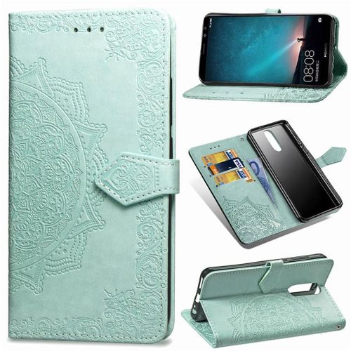 Huawei Mate 10 Lite Coque, Saturcase Mandala Pu Cuir Magnétique Flip Portefeuille Support Porte-Carte Protecteur Coque Housse Étui Avec Dragonne Pour Huawei Mate 10 Lite / Huawei Nova 2i (Vert)