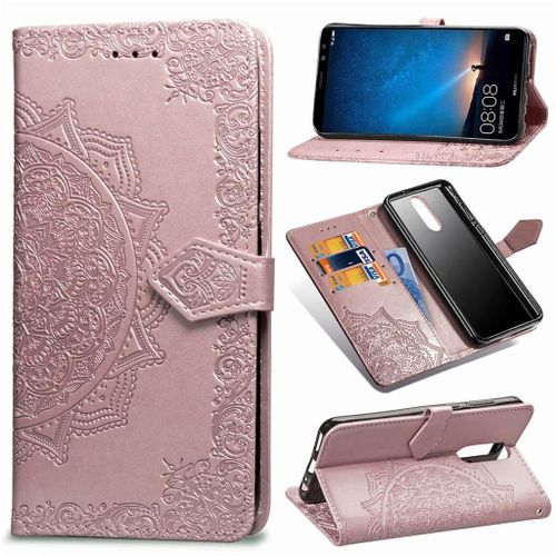 Huawei Mate 10 Lite Coque, Saturcase Mandala Pu Cuir Magnétique Flip Portefeuille Support Porte-Carte Protecteur Coque Housse Étui Avec Dragonne Pour Huawei Mate 10 Lite / Huawei Nova 2i (Or Rose)
