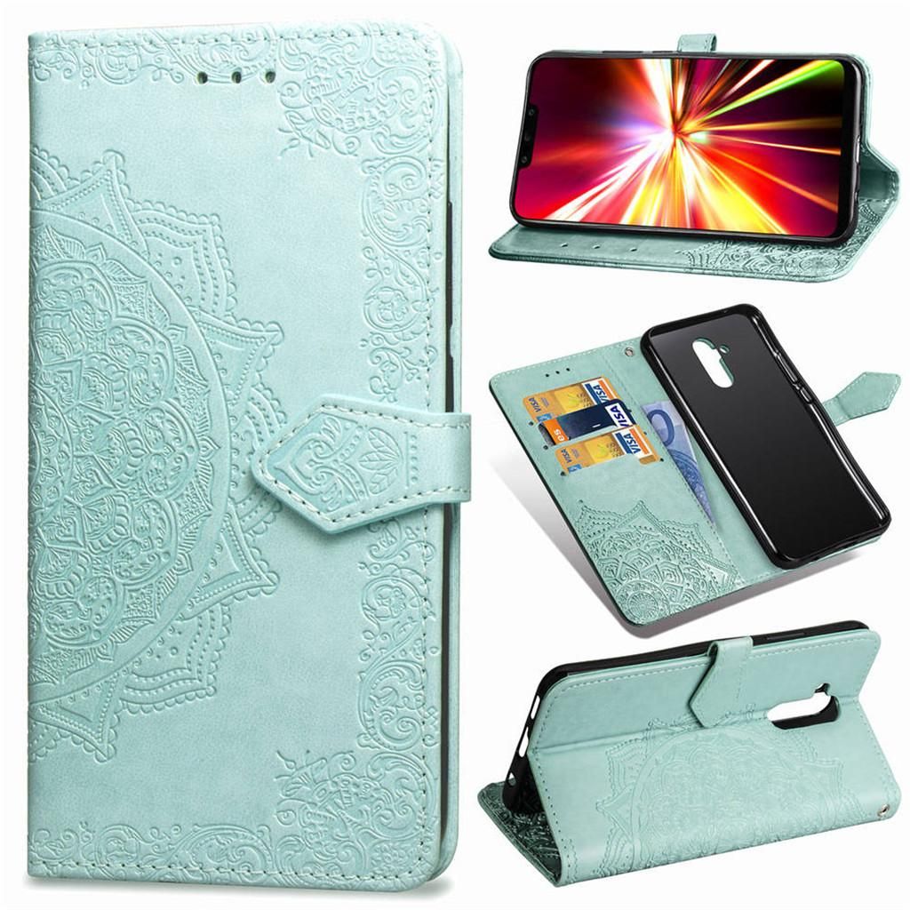 Huawei Mate 20 Lite Coque, Saturcase Mandala Gaufrage Pu Cuir Magnétique Flip Portefeuille Support Porte-Carte Protecteur Coque Housse Étui Avec Dragonne Pour Huawei Mate 20 Lite (Vert)