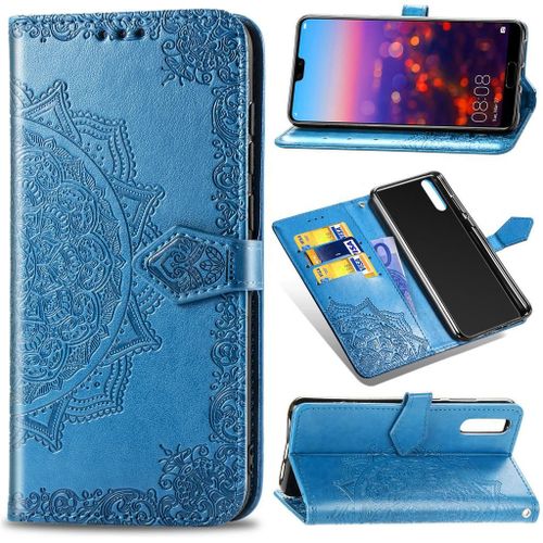 Huawei P20 Pro Coque, Saturcase Mandala Gaufrage Pu Cuir Magnétique Flip Portefeuille Support Porte-Carte Protecteur Coque Housse Étui Avec Dragonne Pour Huawei P20 Pro (Bleu)