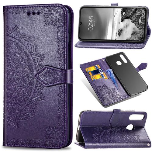 Huawei P30 Lite Coque, Saturcase Mandala Gaufrage Pu Cuir Magnétique Flip Portefeuille Support Porte-Carte Protecteur Coque Housse Étui Avec Dragonne Pour Huawei P30 Lite (Violet)