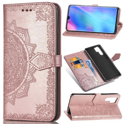 Huawei P30 Pro Coque, Saturcase Mandala Gaufrage Pu Cuir Magnétique Flip Portefeuille Support Porte-Carte Protecteur Coque Housse Étui Avec Dragonne Pour Huawei P30 Pro (Or Rose)