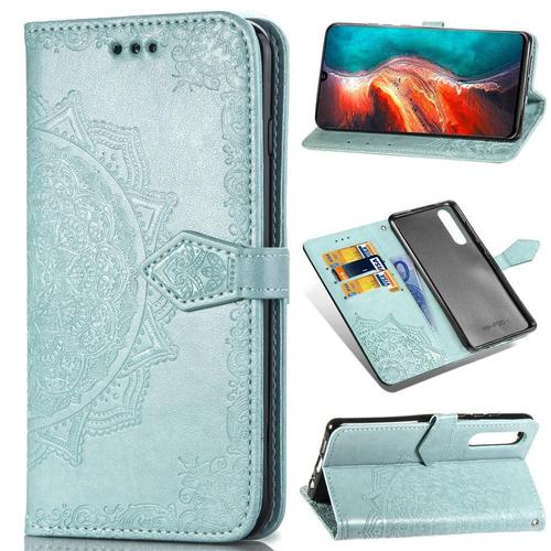 Huawei P30 Coque, Saturcase Mandala Gaufrage Pu Cuir Magnétique Flip Portefeuille Support Porte-Carte Protecteur Coque Housse Étui Avec Dragonne Pour Huawei P30 (Vert)