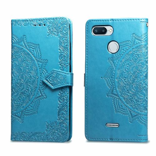 Xiaomi Redmi 6 / Redmi 6a Coque, Saturcase Mandala Gaufrage Pu Cuir Magnétique Flip Portefeuille Support Porte-Carte Protecteur Coque Housse Étui Avec Dragonne Pour Xiaomi Redmi 6 / Redmi 6a (Bleu)