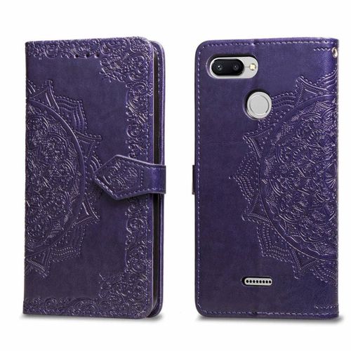 Xiaomi Redmi 6 / Redmi 6a Coque, Saturcase Mandala Gaufrage Pu Cuir Magnétique Flip Portefeuille Support Porte-Carte Protecteur Coque Housse Étui Avec Dragonne Pour Xiaomi Redmi 6 / Redmi 6a (Violet)