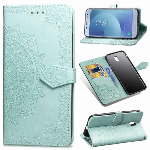 Samsung Galaxy J3 (2017) Coque, Saturcase Mandala Gaufrage Pu Cuir Magnétique Flip Portefeuille Support Porte-Carte Protecteur Coque Housse Étui Avec Dragonne Pour Samsung Galaxy J3 (2017) (Vert)