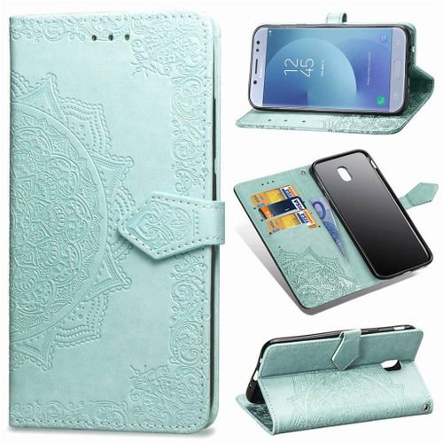 Samsung Galaxy J5 (2017) Coque, Saturcase Mandala Gaufrage Pu Cuir Magnétique Flip Portefeuille Support Porte-Carte Protecteur Coque Housse Étui Avec Dragonne Pour Samsung Galaxy J5 (2017) (Vert)