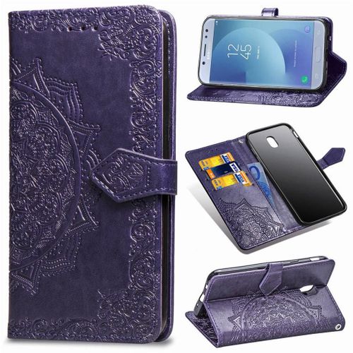 Samsung Galaxy J5 (2017) Coque, Saturcase Mandala Gaufrage Pu Cuir Magnétique Flip Portefeuille Support Porte-Carte Protecteur Coque Housse Étui Avec Dragonne Pour Samsung Galaxy J5 (2017) (Violet)