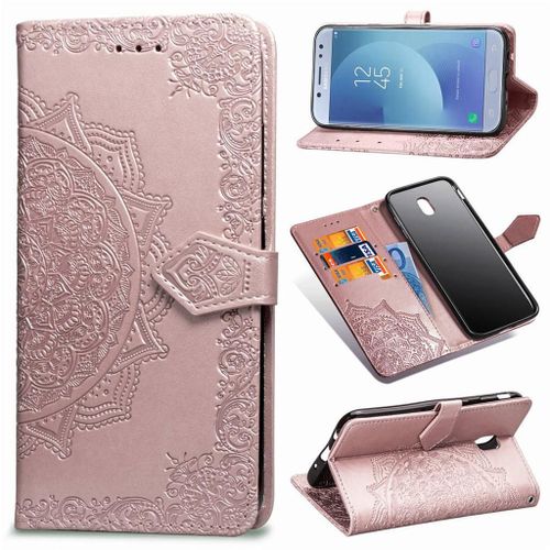Samsung Galaxy J5 (2017) Coque, Saturcase Mandala Gaufrage Pu Cuir Magnétique Flip Portefeuille Support Porte-Carte Protecteur Coque Housse Étui Avec Dragonne Pour Samsung Galaxy J5 (2017) (Or Rose)