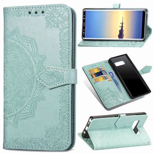 Samsung Galaxy Note 8 Coque, Saturcase Mandala Gaufrage Pu Cuir Magnétique Flip Portefeuille Support Porte-Carte Protecteur Coque Housse Étui Avec Dragonne Pour Samsung Galaxy Note 8 (Vert)