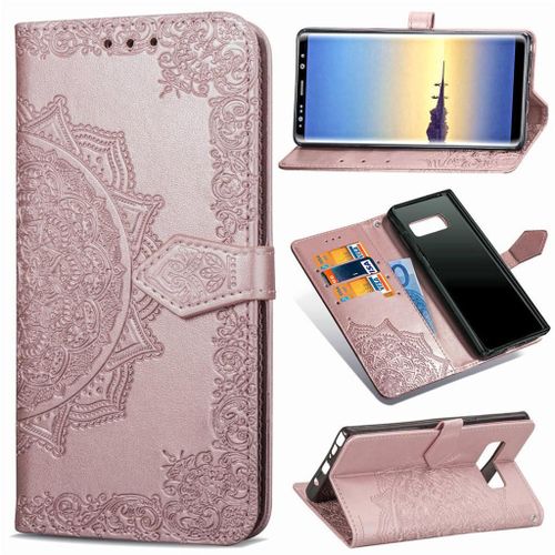 Samsung Galaxy Note 8 Coque, Saturcase Mandala Gaufrage Pu Cuir Magnétique Flip Portefeuille Support Porte-Carte Protecteur Coque Housse Étui Avec Dragonne Pour Samsung Galaxy Note 8 (Or Rose)