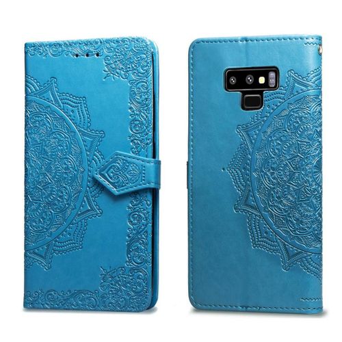 Samsung Galaxy Note 9 Coque, Saturcase Mandala Gaufrage Pu Cuir Magnétique Flip Portefeuille Support Porte-Carte Protecteur Coque Housse Étui Avec Dragonne Pour Samsung Galaxy Note 9 (Bleu)