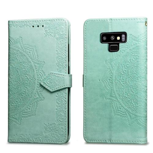 Samsung Galaxy Note 9 Coque, Saturcase Mandala Gaufrage Pu Cuir Magnétique Flip Portefeuille Support Porte-Carte Protecteur Coque Housse Étui Avec Dragonne Pour Samsung Galaxy Note 9 (Vert)