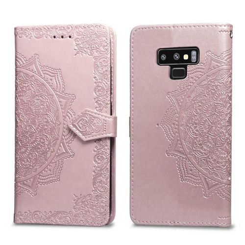 Samsung Galaxy Note 9 Coque, Saturcase Mandala Gaufrage Pu Cuir Magnétique Flip Portefeuille Support Porte-Carte Protecteur Coque Housse Étui Avec Dragonne Pour Samsung Galaxy Note 9 (Or Rose)