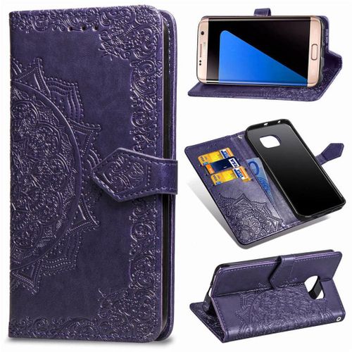 Samsung Galaxy S7 Edge Coque, Saturcase Mandala Gaufrage Pu Cuir Magnétique Flip Portefeuille Support Porte-Carte Protecteur Coque Housse Étui Avec Dragonne Pour Samsung Galaxy S7 Edge (Violet)