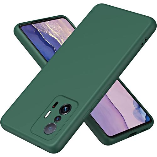 Coque Pour Xiaomi 11t 5g/Xiaomi 11t Pro 5g Liquid Silicone Case, Étui Coque De Téléphone En Silicone Antichoc Épaissi Avec Doublure En Microfibre Housse Protection - Vert