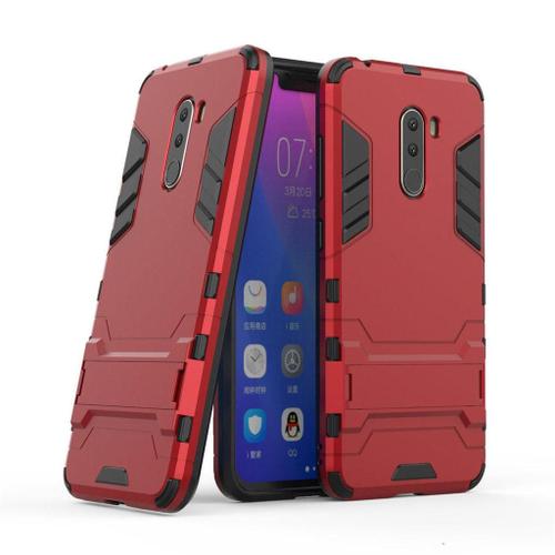 Saturcase Coque Pour Xiaomi Pocophone F1, Hybride 2 En 1 [Pc & Silicone] Double Couche Pare-Chocs Protecteur Arrière Coque Housse Étui Avec Béquille Pour Xiaomi Pocophone F1 (Rouge)