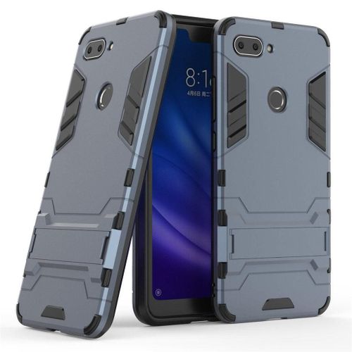 Saturcase Coque Pour Xiaomi Mi 8 Lite, Hybride 2 En 1 [Pc & Silicone] Double Couche Pare-Chocs Protecteur Arrière Coque Housse Étui Avec Béquille Pour Xiaomi Mi 8 Lite (Bleu Marine)