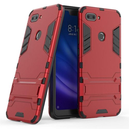 Saturcase Coque Pour Xiaomi Mi 8 Lite, Hybride 2 En 1 [Pc & Silicone] Double Couche Pare-Chocs Protecteur Arrière Coque Housse Étui Avec Béquille Pour Xiaomi Mi 8 Lite (Rouge)