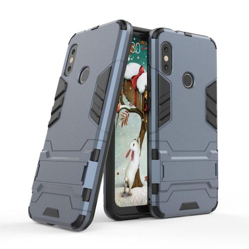 Saturcase Coque Pour Xiaomi Mi A2 Lite, Hybride 2 En 1 [Pc & Silicone] Double Couche Pare-Chocs Protecteur Arrière Coque Housse Étui Avec Béquille Pour Xiaomi Mi A2 Lite (Bleu Marine)